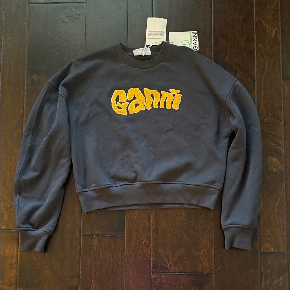 Ganni Black Sweatshirt with Vibrant Yellow Logo